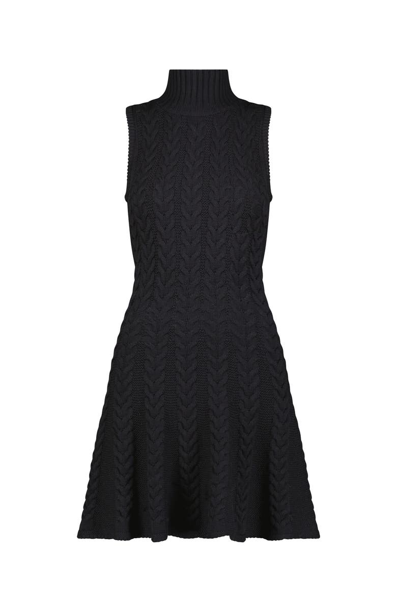 Mac Duggal Cable Knit Turtle Neck Sleeveless Mini Dress, Alternate, color, Black