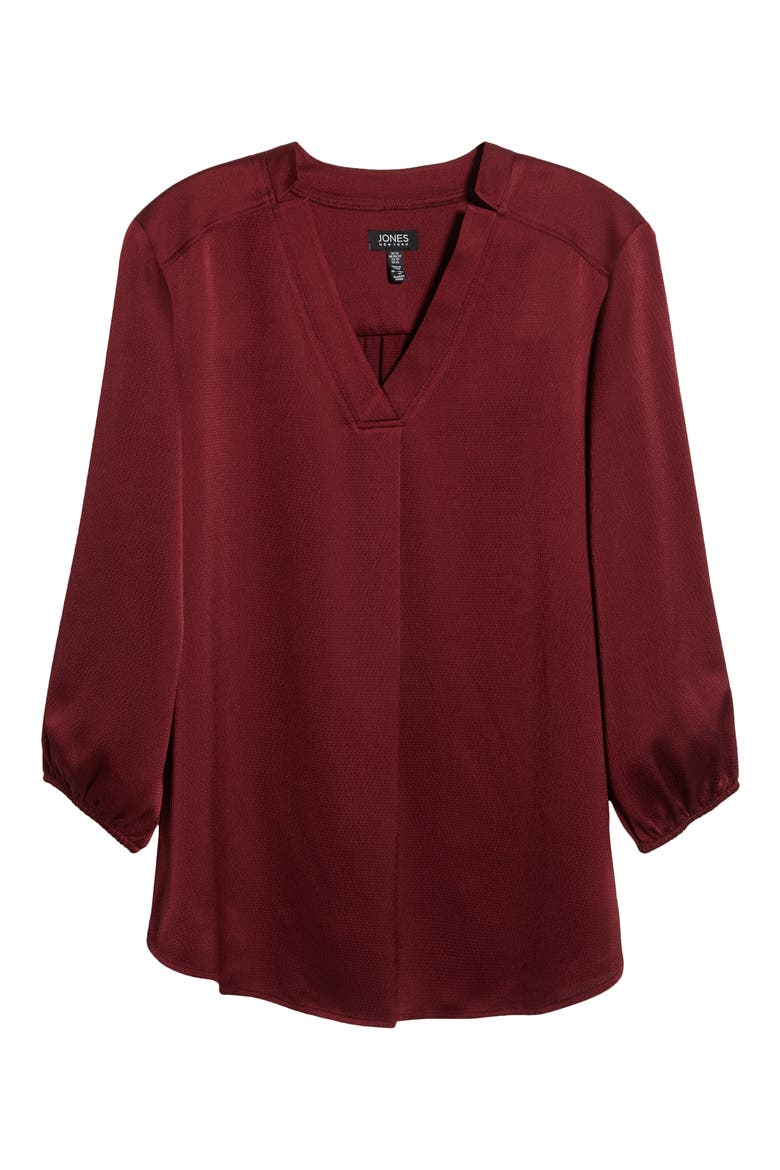 Notch Neck V-Neck Top, Alternate, color, BORDEAUX