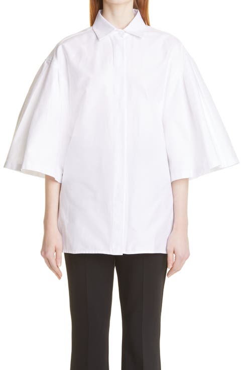 Cape Sleeve Cotton Button-Up Shirt