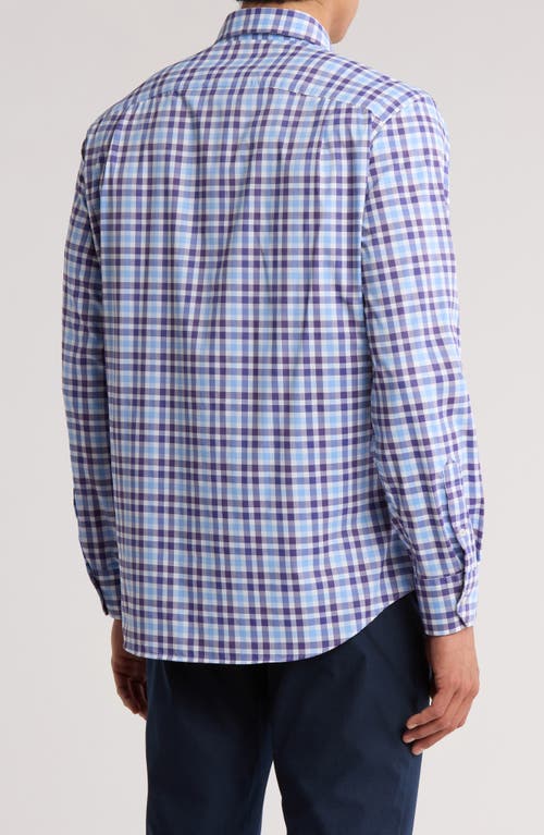 David Donahue Plaid Performance Sport Shirt In Blue