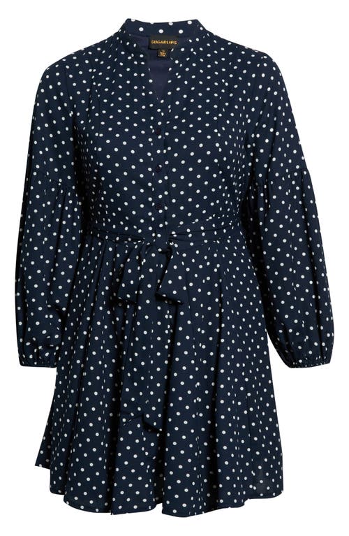 Sugarlips Polka Dot Button Down Minidress In Navy-cream