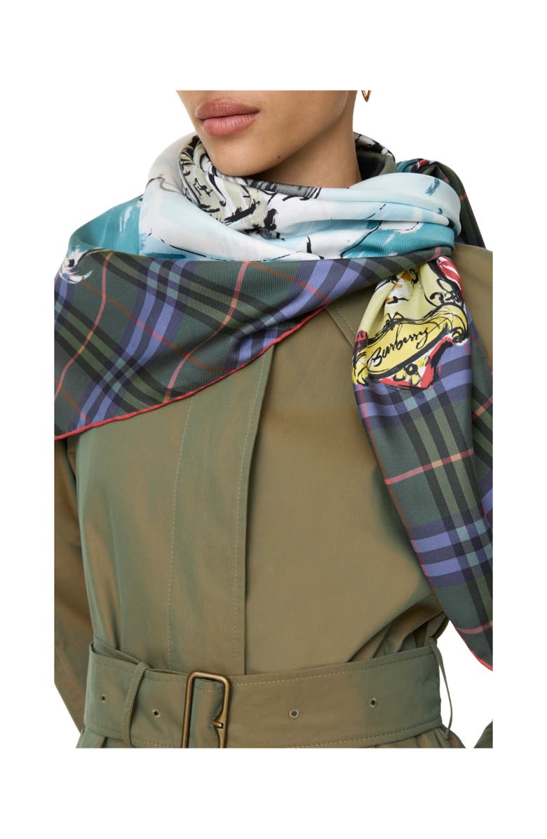 Burberry Balmoral Silk Scarf, Alternate, color, Holly Green