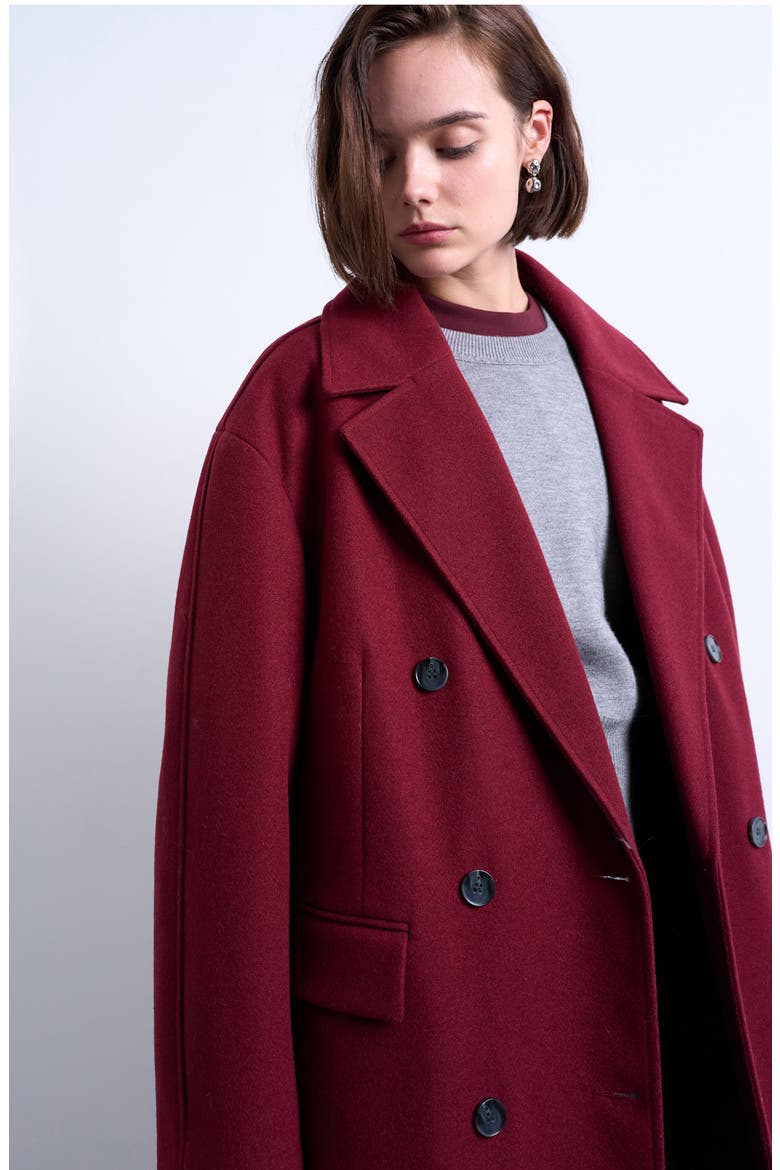 Double Breasted Longline Coat, Alternate, color, BURGUNDY