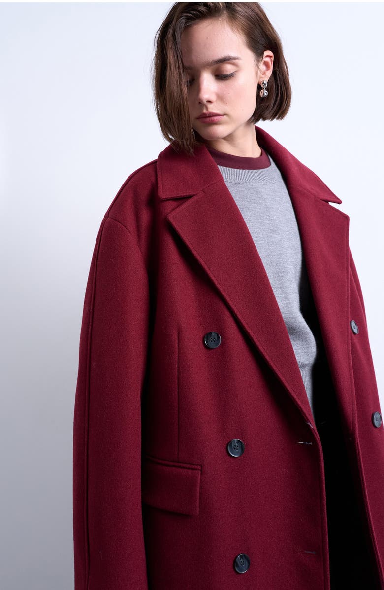 Topshop Double Breasted Longline Coat, Alternate, color, Burgundy