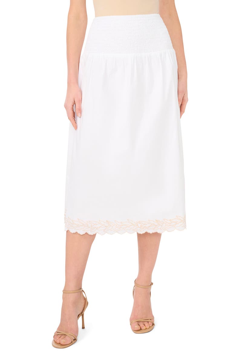 Embroidered Hem Cotton Midi Skirt, Main, color, BRIGHT WHITE