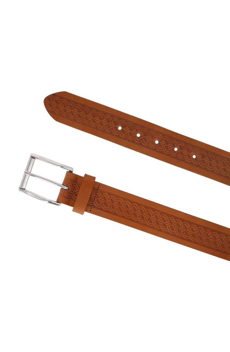 Trafalgar Grady 40mm Celtic Scroll Embossed Leather Jean Belt, Alternate, color, Tan