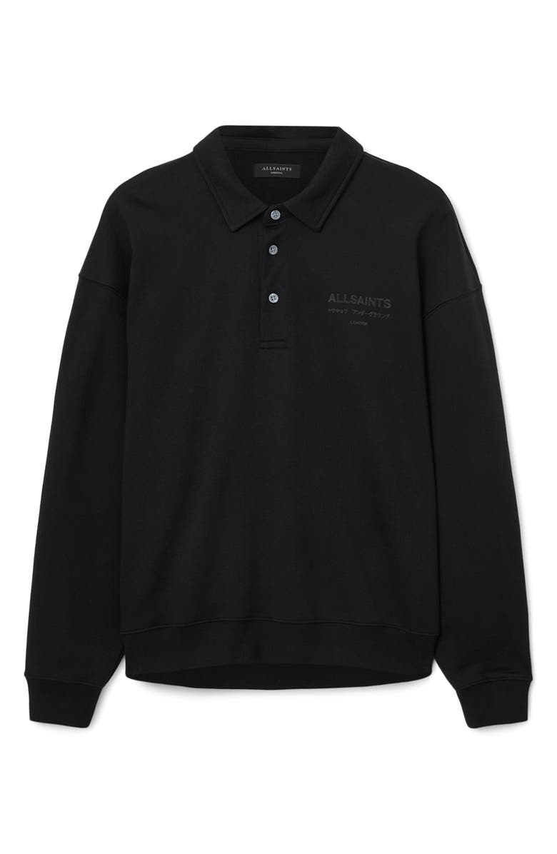 AllSaints Xander Logo Graphic Polo Sweatshirt, Alternate, color, Jet Black