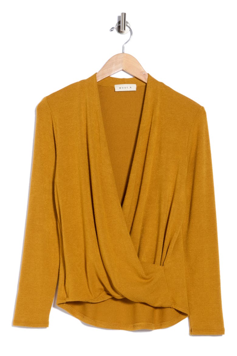 Surplice Knit Top, Alternate, color, MUSTARD
