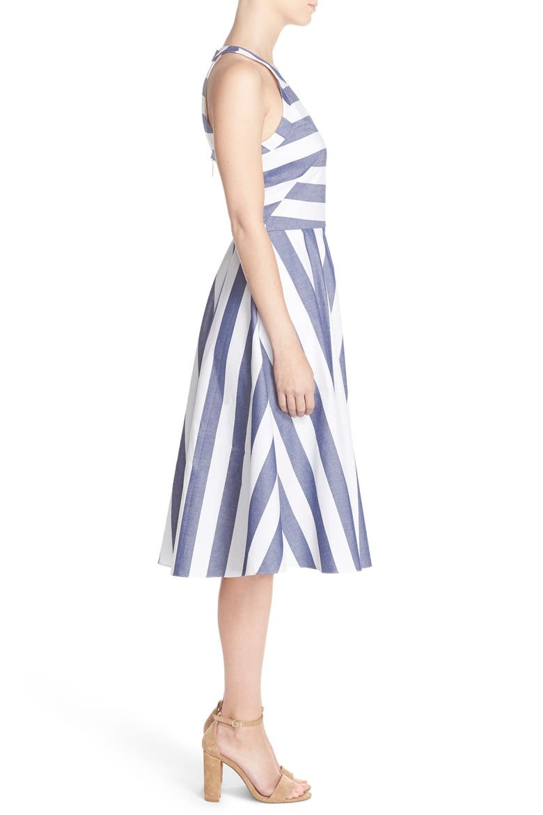 Cotton Fit & Flare Dress, Alternate, color, BLUE/ IVORY