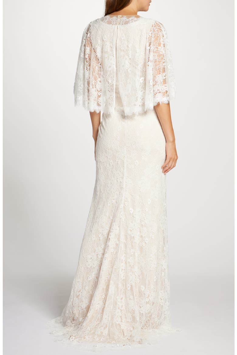 Capelet Lace Wedding Dress, Alternate, color, IVORY/ PETAL