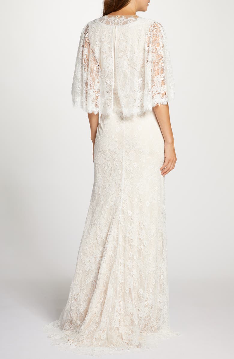 Tadashi Shoji Capelet Lace Wedding Dress, Alternate, color,