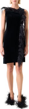 Akris Feather Trim Velvet Neoprene Dress