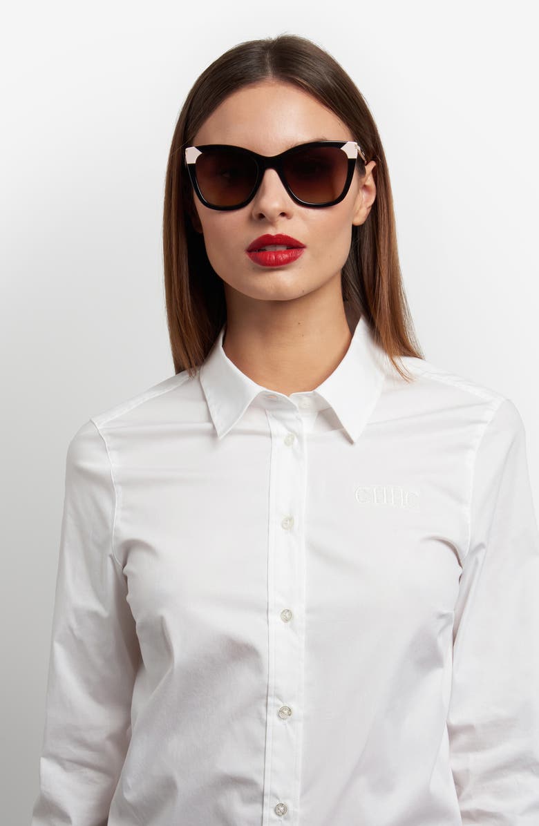 Carolina Herrera Her 54mm Gradient Rectangular Sunglasses, Alternate, color, Black/ Brown Sf