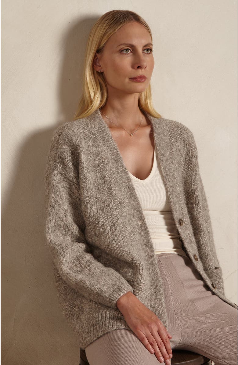 oyun Handknit Basketweave Cardigan, Alternate, color, Oat