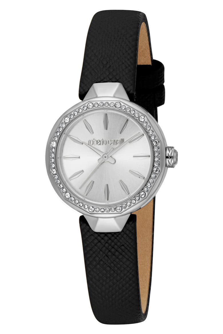 Rosana Leather Strap Watch, 26mm, Main, color, BLACK