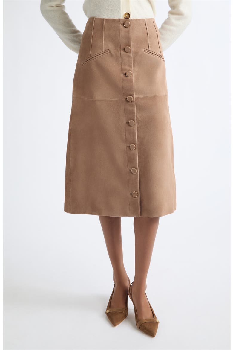 Callisian Suede Midi Skirt, Main, color, BARK