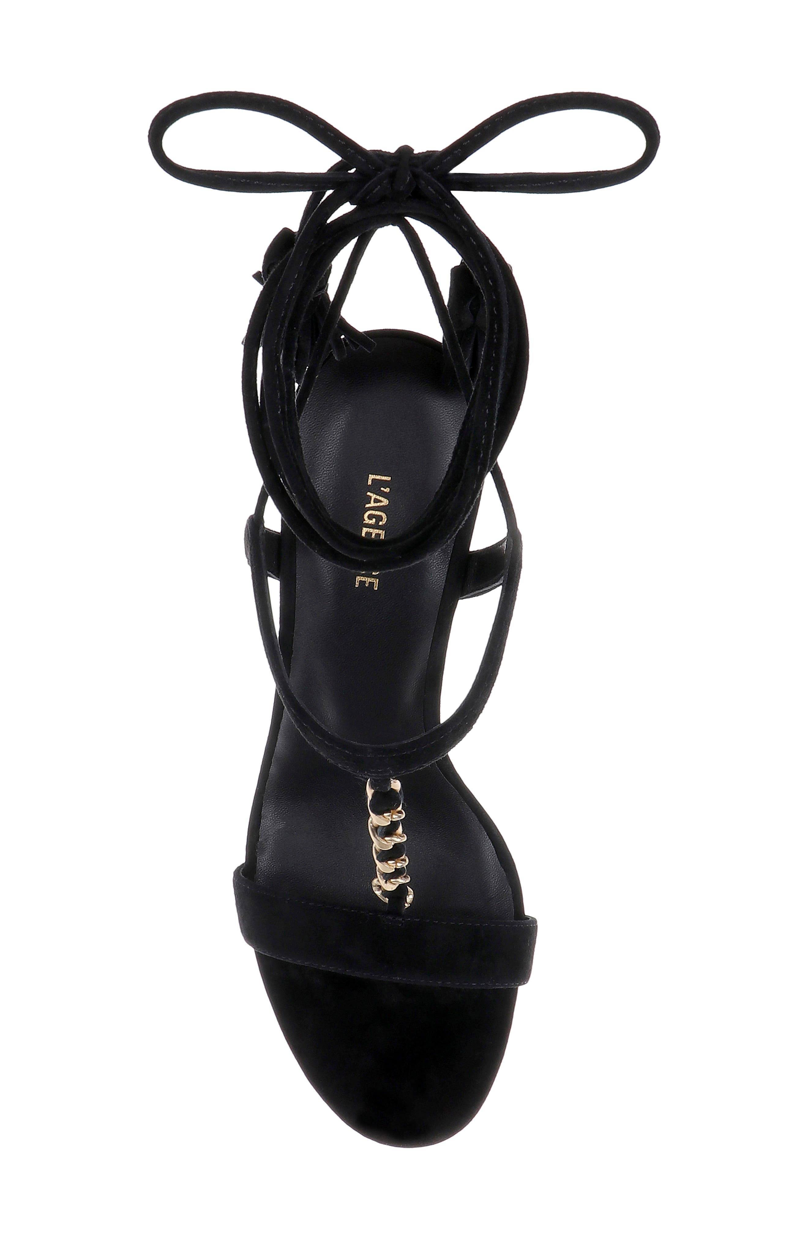 L'AGENCE Bond Lace-Up Leather Sandal, Alternate, color, Black Suede