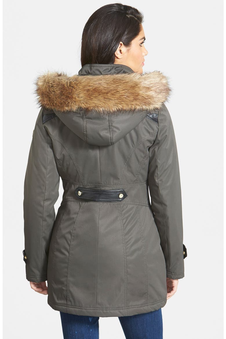 Faux Fur Trim Hooded Anorak, Alternate, color, MILITARY GREEN