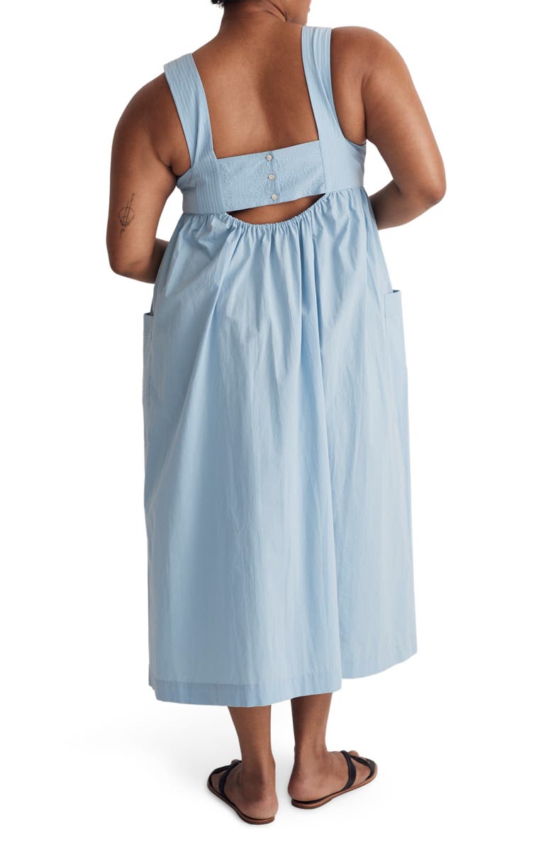 Madewell Cotton Poplin Cutout Back Empire Midi Dress, Alternate, color, 