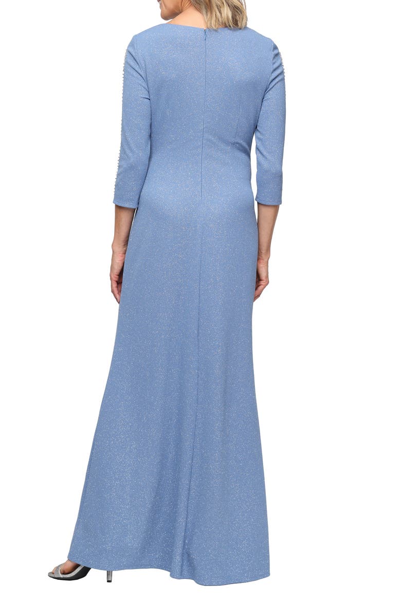 Beaded Illusion Sleeve Glitter Gown, Alternate, color, SLATE BLUE