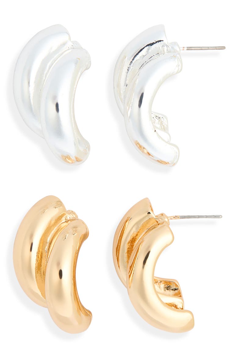 2-Pack Ridged Stud Earrings, Main, color, GOLD- SILVER