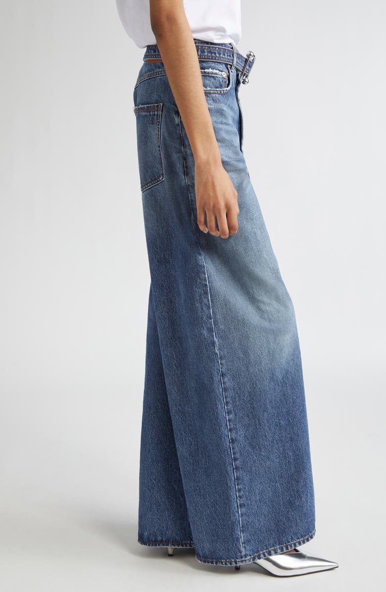 SPORTMAX Procida Belted Distressed Wide Leg Jeans, Alternate, color, Midnight Blue