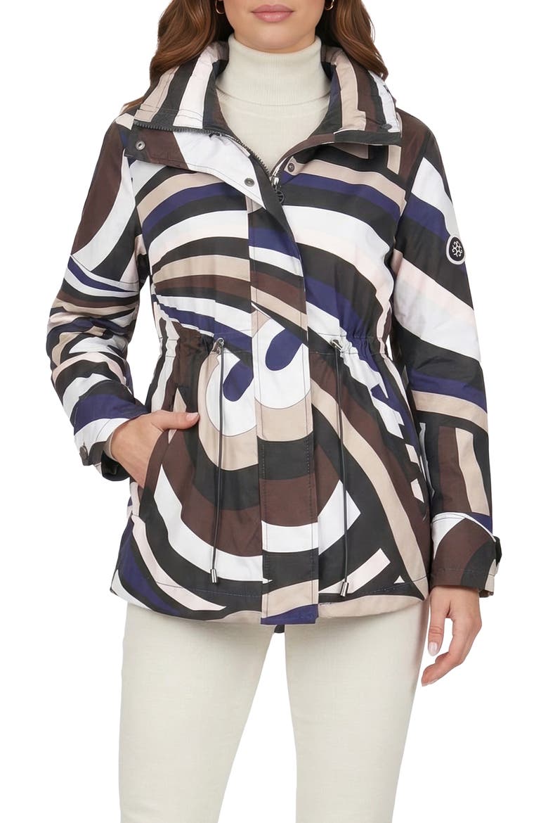 Lightweight Printed Jacket, Concealed Hood, Main, color, NAVY/BROWN SWIRL
