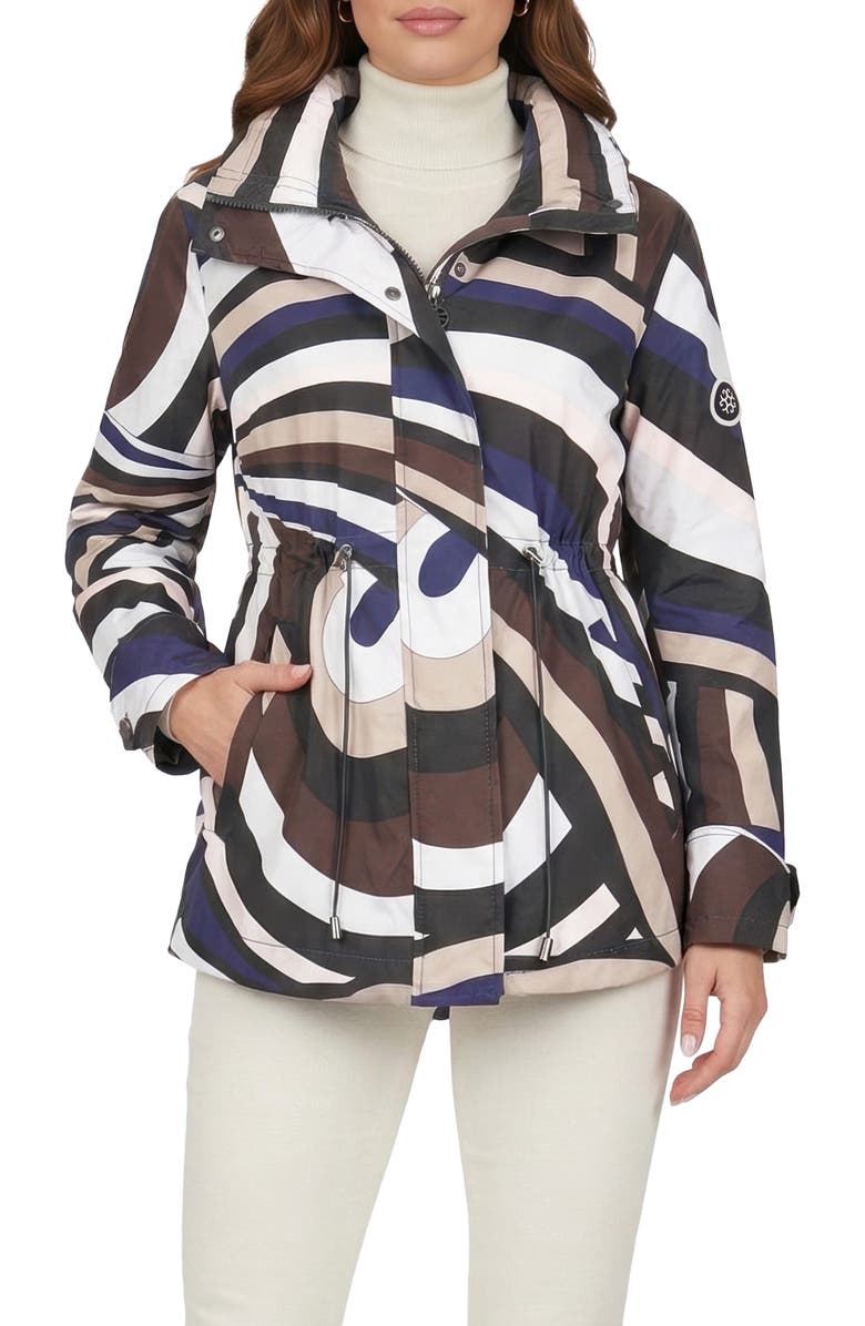 GORSKI Lightweight Printed Jacket, Concealed Hood, Main, color, Navy/Brown Swirl