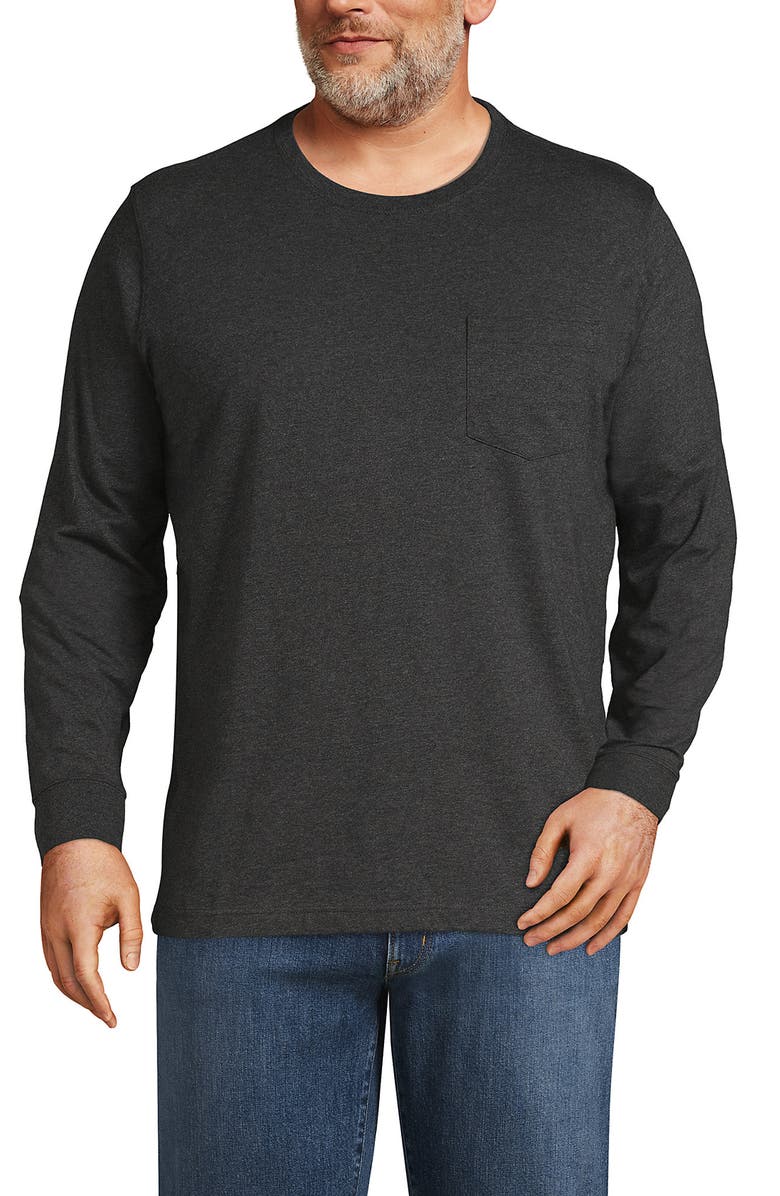 Lands' End Super-T Long Sleeve T-Shirt with Pocket, Alternate, color, Dark Charcoal Heather