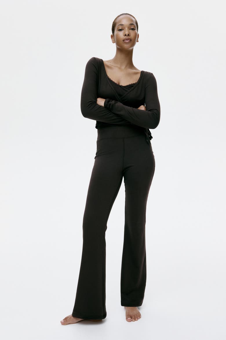 Flared Brushed Jersey Trousers, Main, color, Dark brown