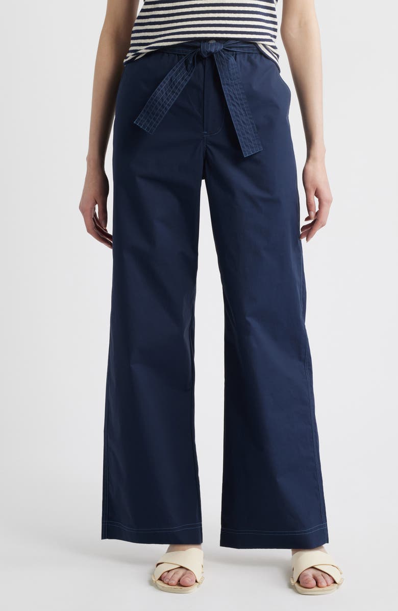 Wyeth Bailey Waist Tie Cotton Wide Leg Pants, Main, color, Navy
