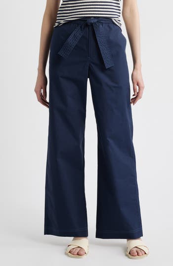 Wyeth Bailey Waist Tie Cotton Wide Leg Pants In Blue