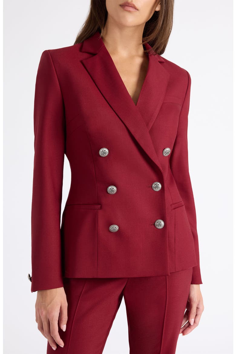 Quinn Double Breasted Jacket in Lightweight Virgin Wool Stretch, Main, color, BORDEAUX