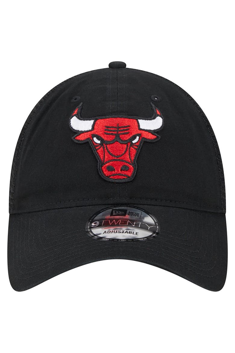 Men's New Era Black Chicago Bulls Distinct Side Patch Trucker 9TWENTY Adjustable Hat, Alternate, color, Black
