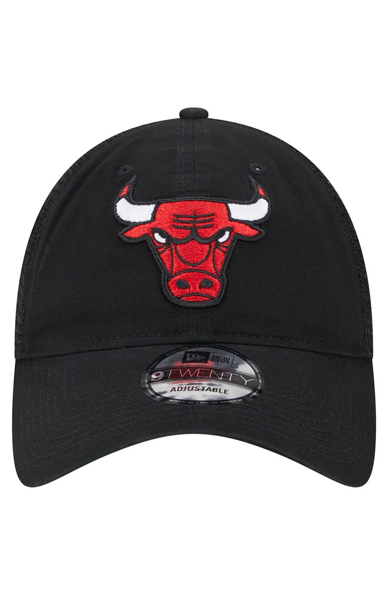 New Era Men's New Era Black Chicago Bulls Distinct Side Patch Trucker 9TWENTY Adjustable Hat, Alternate, color,