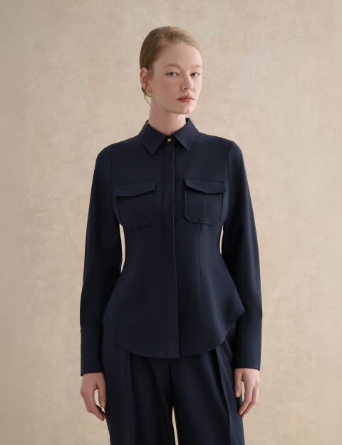 Dannie Cinched-Waist Collard Shirt