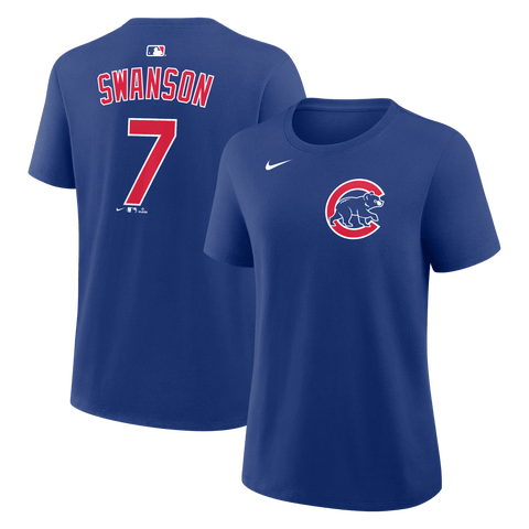 Women's Nike Dansby Swanson Royal Chicago Cubs Name & Number T-Shirt