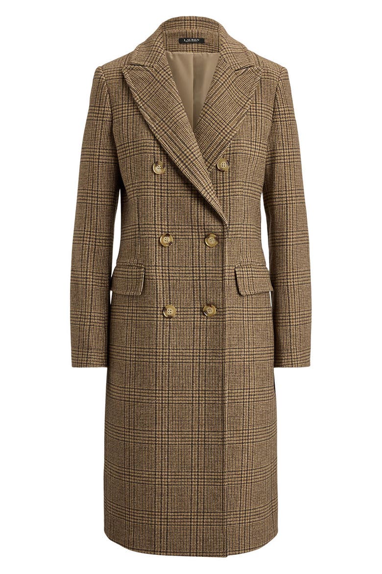 Double Breasted Wool Blend Coat, Alternate, color, HAZEL PLAID