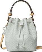 Tory Burch Mini T Monogram Pebble Leather Bucket Bag