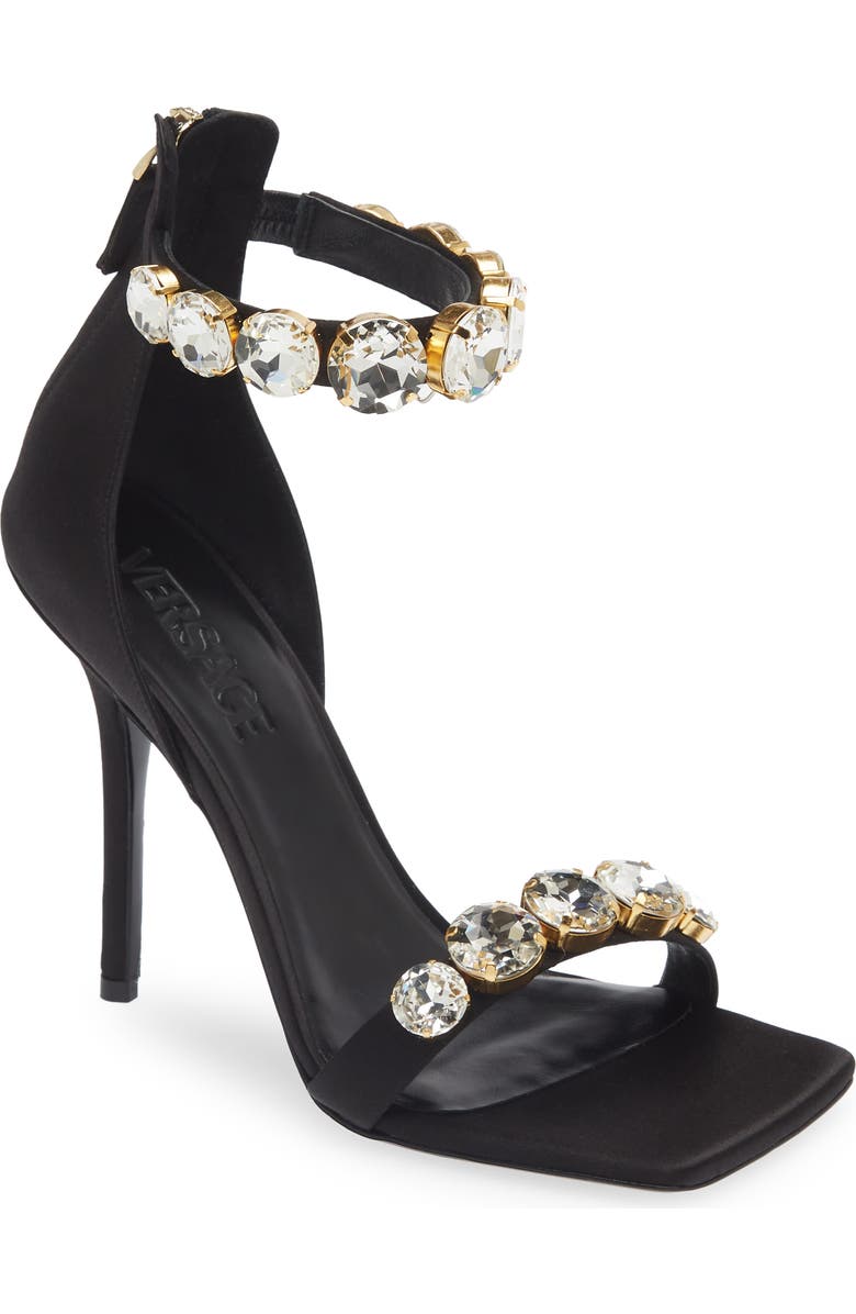 Versace Crystal Embellished Ankle Strap Sandal, Main, color,