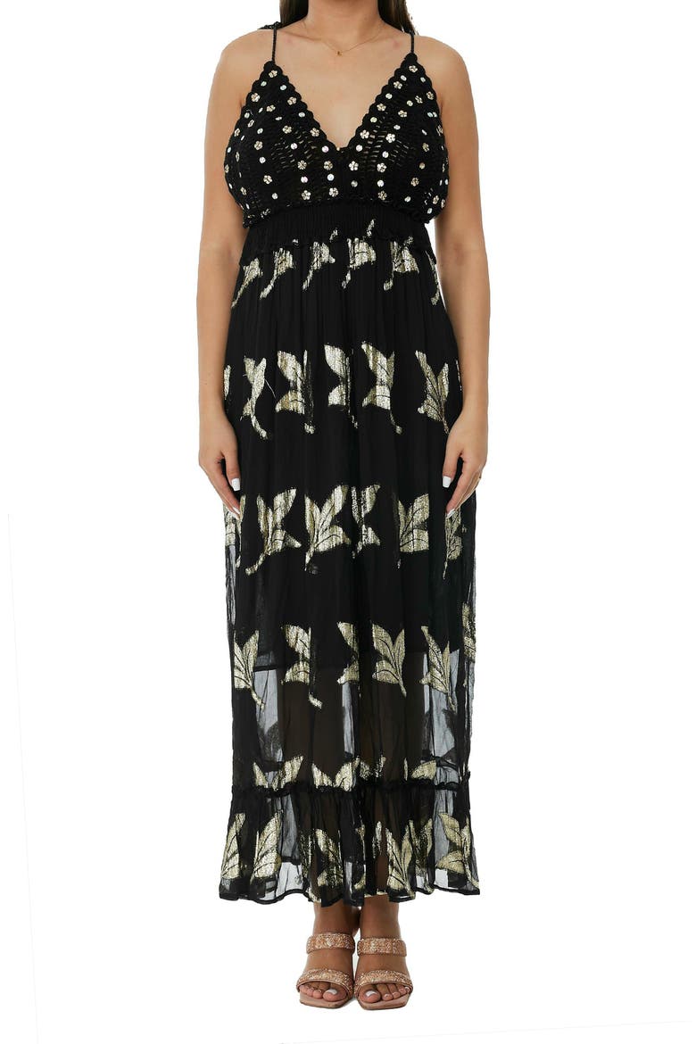 Metallic Crochet Maxi Dress, Main, color, BLACK