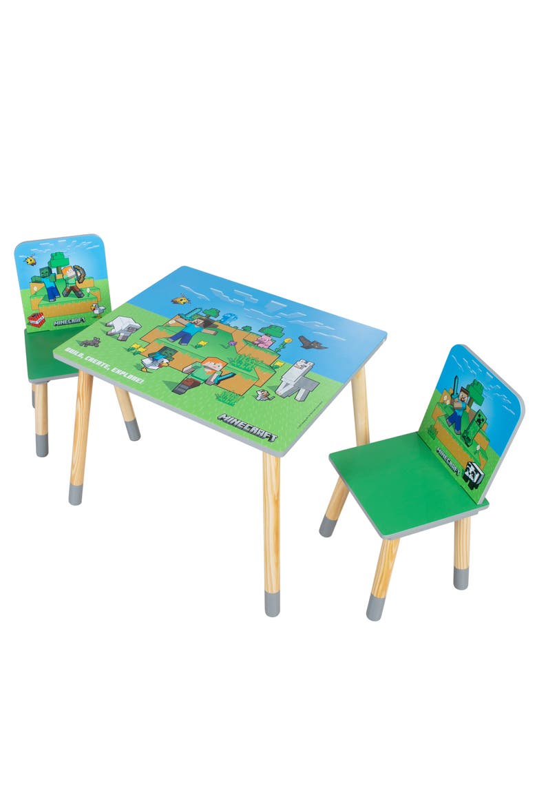 Kids Wooden Table & Chair Set Green & Blue, 3Piece Decor, Alternate, color, Multicolored