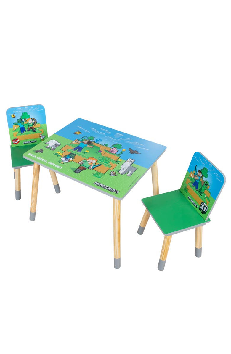 MINECRAFT Kids Wooden Table & Chair Set Green & Blue, 3Piece Decor, Alternate, color, Multicolored