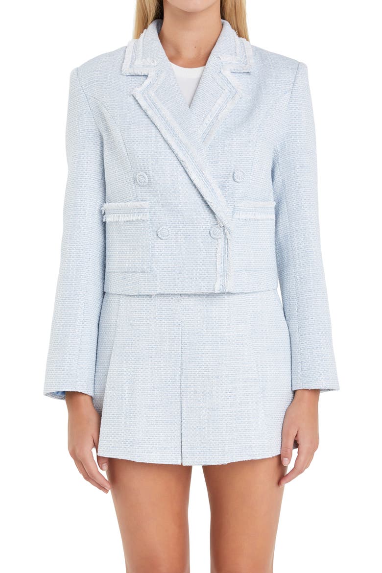 Double Breasted Tweed Blazer, Alternate, color, BLUE