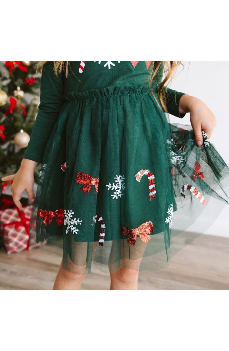 Sweet Wink Emerald Candy Cane Sequin Christmas Long Sleeve Tutu Dress, Alternate, color, Emerald Green