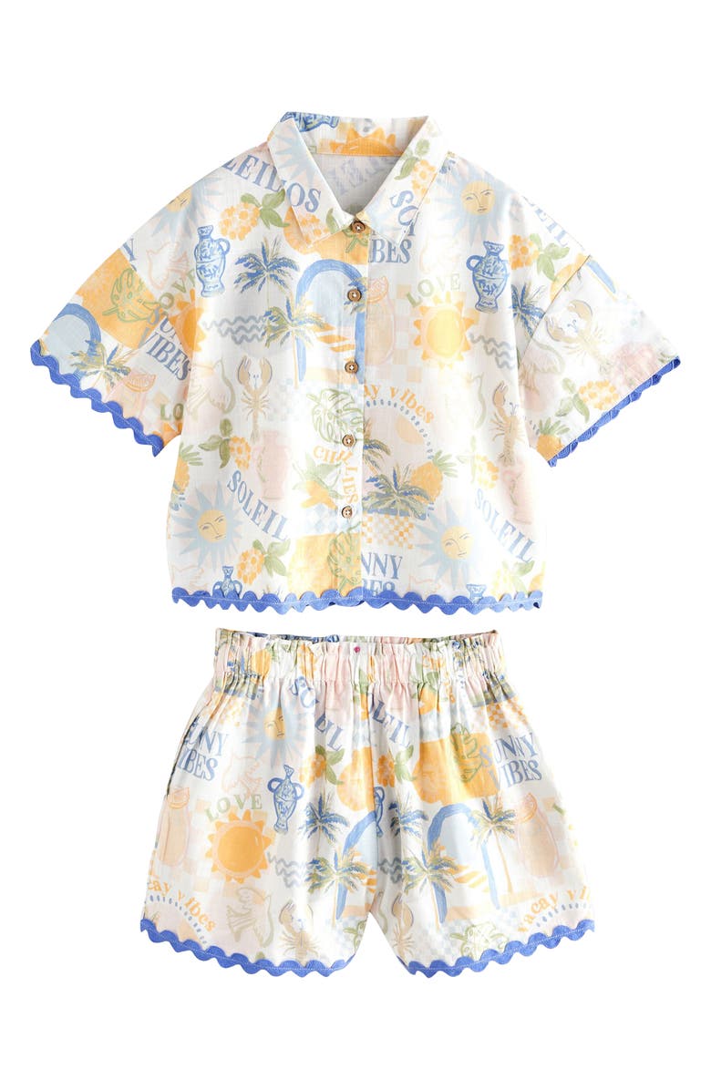 NEXT Kids' Sunny Vibes Short Sleeve Cotton Button-Up Shirt & Pull-On Shorts Set, Main, color, Yellow