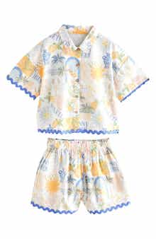 NEXT Kids' Sunny Vibes Short Sleeve Cotton Button-Up Shirt & Pull-On Shorts Set