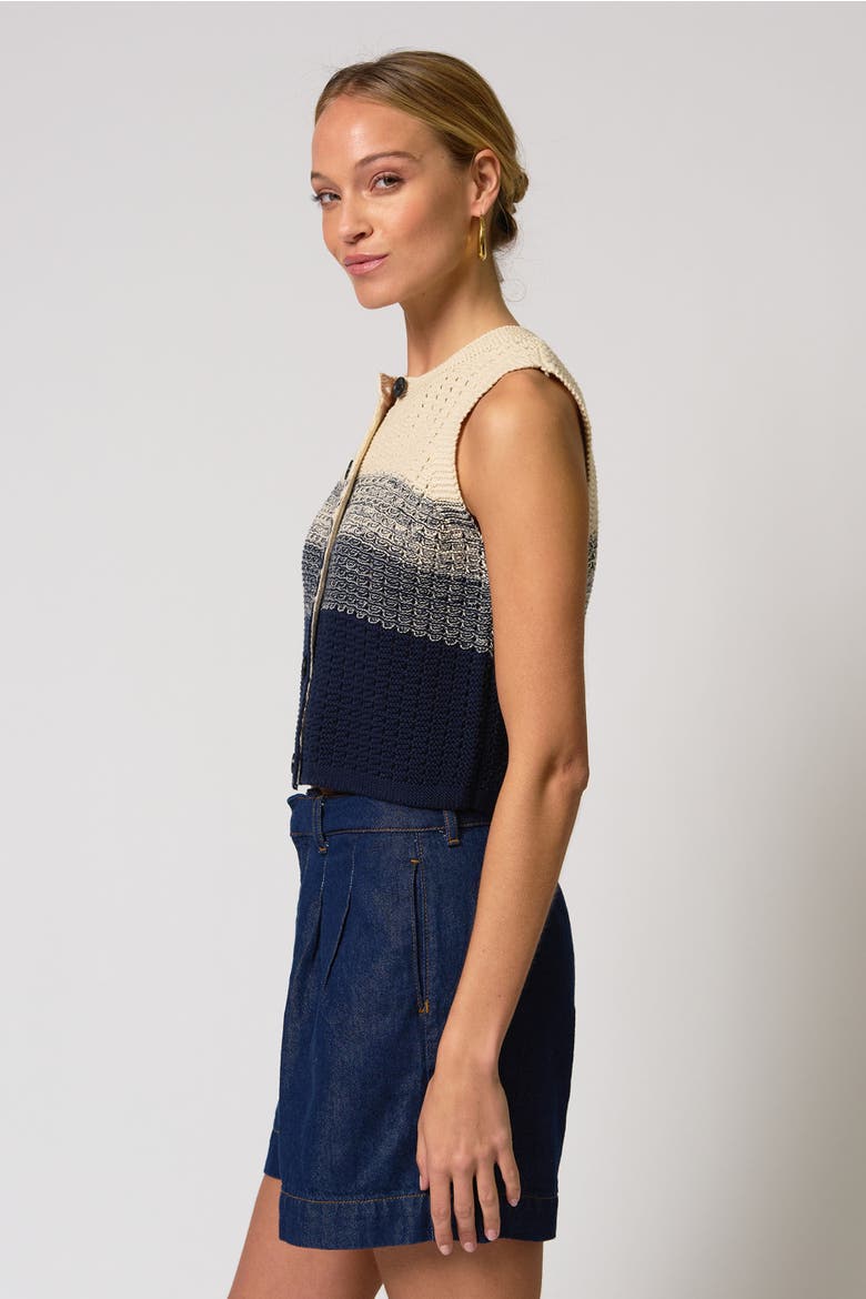 Jacy Gradient Crochet Vest, Alternate, color, Flax/Navy