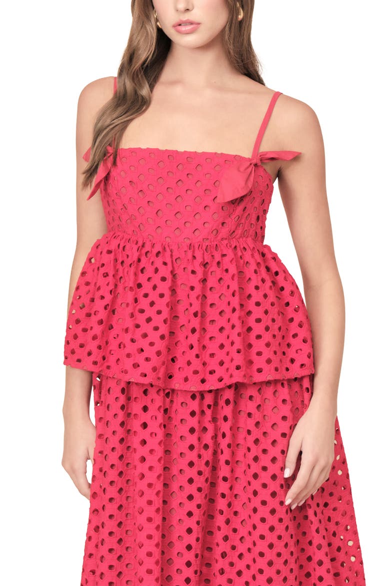 Eden Cotton Eyelet Peplum Midi Dress, Alternate, color, RUBY EYELE