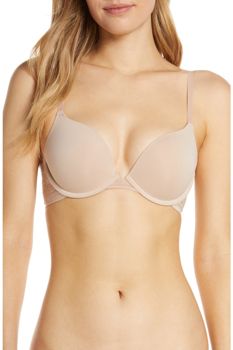 Sleek Micro Lace Underwire Convertible Push-Up Bra, Main, color, CHAMPAGNE